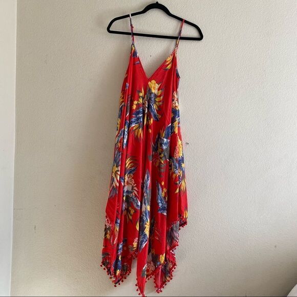 Hawaiian Red Flowy Low Back Beach Dress - Picture 3 of 11